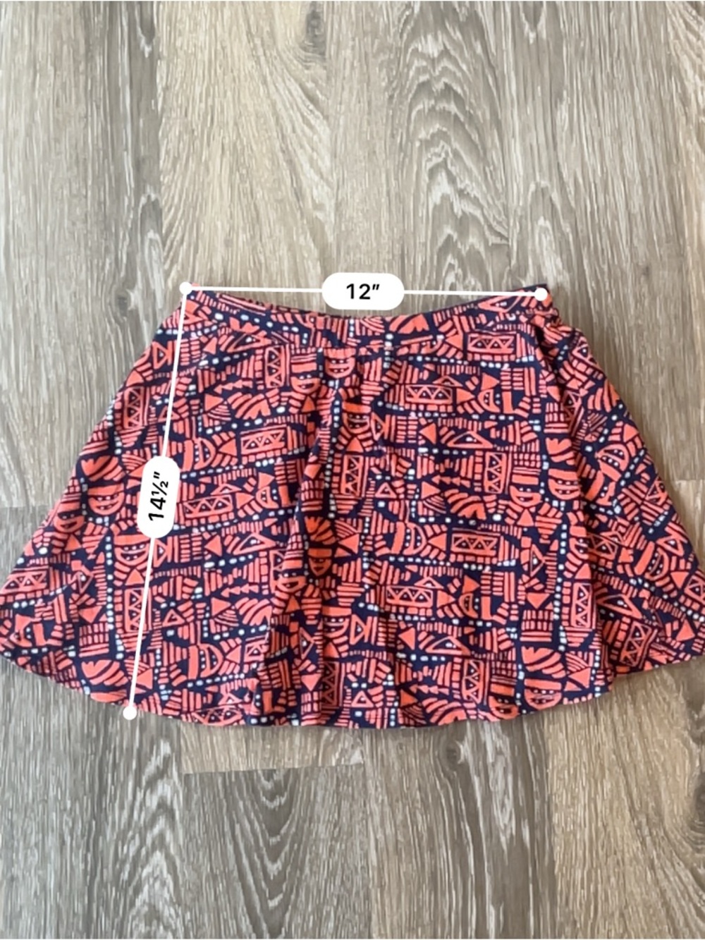 Forever 21 Coral and Navy Geo-Print Skater Skirt